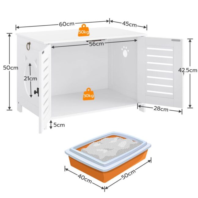 Stílusos fehér cicaház/alomdoboz