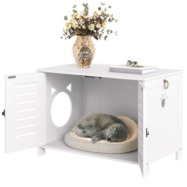 Stílusos fehér cicaház/alomdoboz