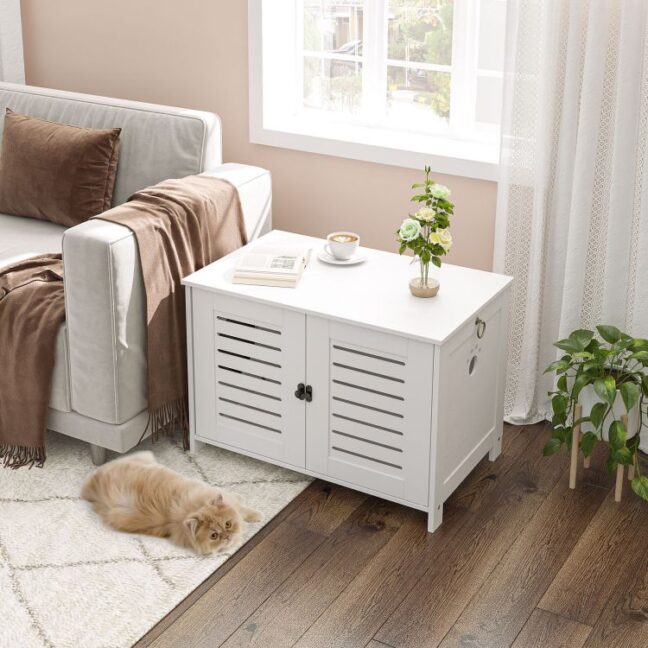 Stílusos fehér cicaház/alomdoboz