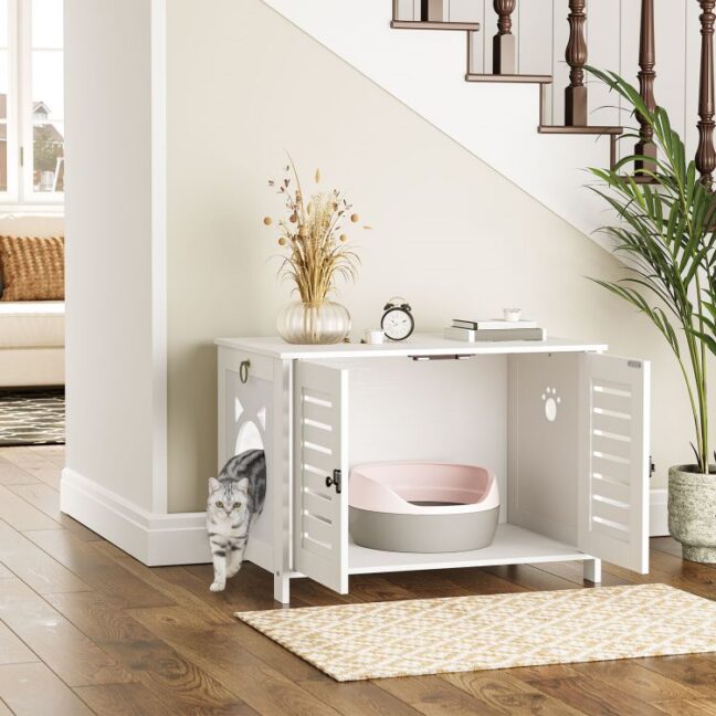 Stílusos fehér cicaház/alomdoboz