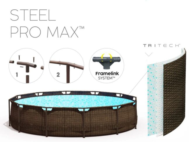 Rattan hatású fémvázas medence szett Pro Max 366x100cm 22in1