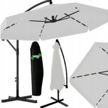 Kerti napernyő 3m, védőhuzattal és LED világítással – szürke