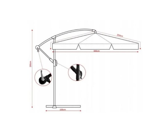 Kerti napernyő 3m, védőhuzattal és LED világítással – szürke