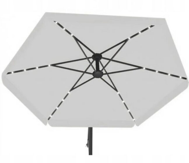 Kerti napernyő 3m, védőhuzattal és LED világítással – szürke