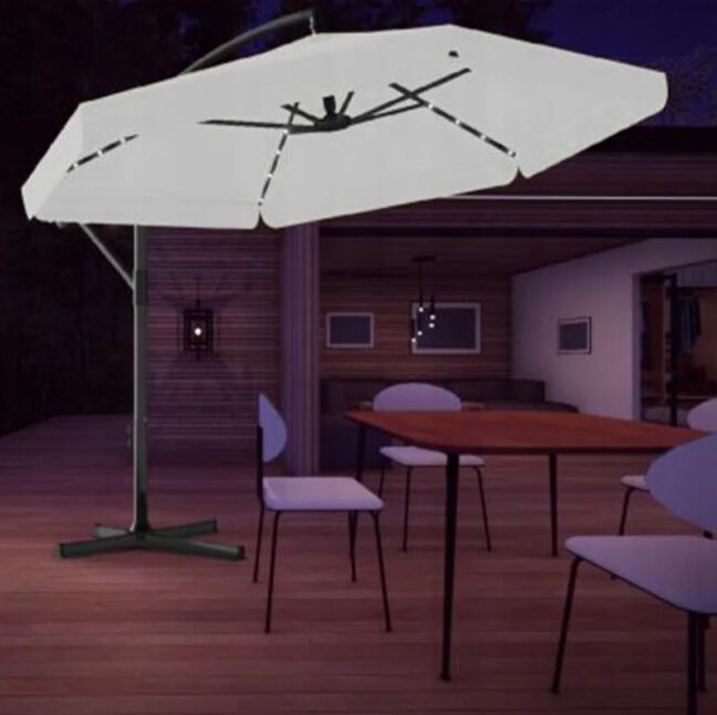 Kerti napernyő 3m, védőhuzattal és LED világítással – szürke