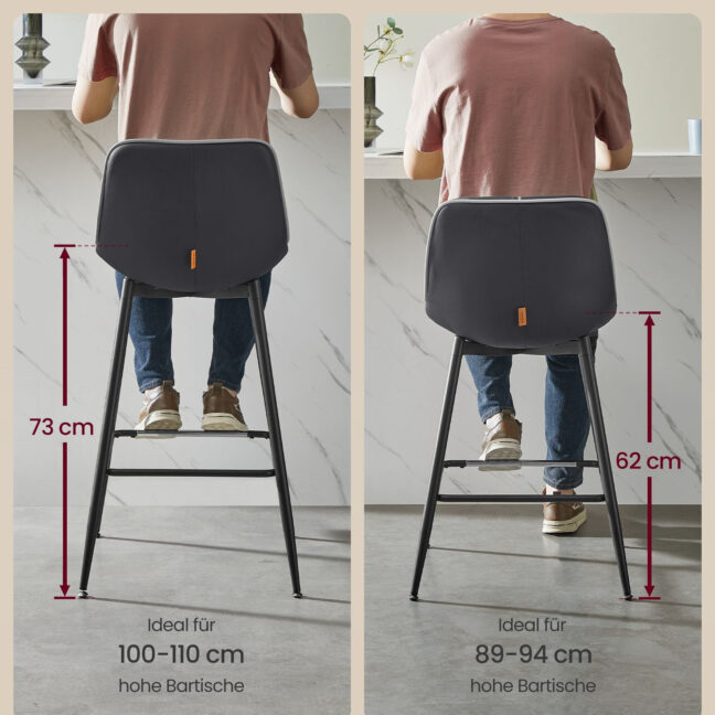 Bárszék szett 2db – fekete műbőr 62 cm