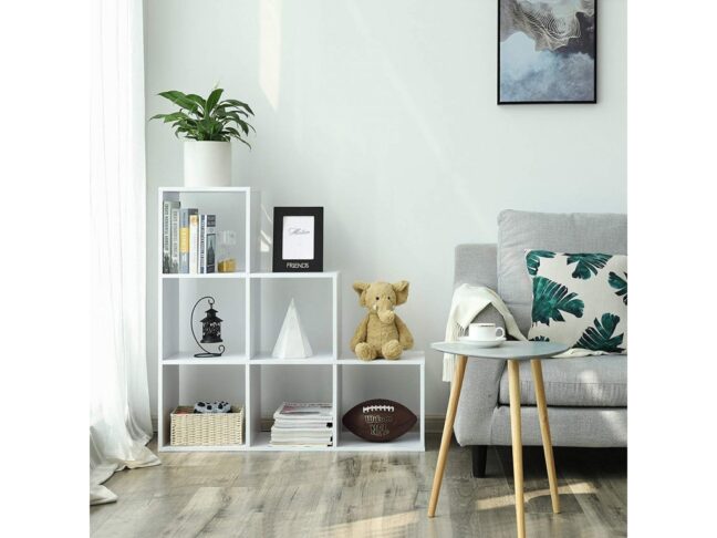 Könyvespolc, lépcsős polc 6 rekesszel – fehér