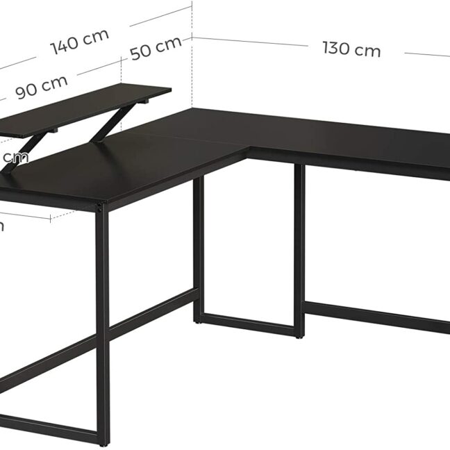 L-alakú számítógép asztal 140x130x76/91,5 cm – fekete