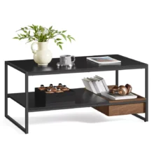Dohányzóasztal Terra – fekete, diófa rekesszel 100x55x45 cm
