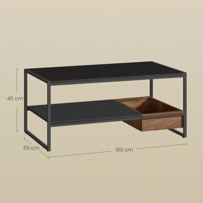 Dohányzóasztal Terra – fekete, diófa rekesszel 100x55x45 cm
