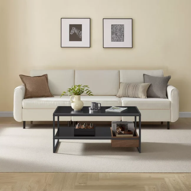 Dohányzóasztal Terra – fekete, diófa rekesszel 100x55x45 cm