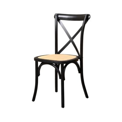 Fa esküvői szék CROSS-BACK WOOD RATTAN – fekete
