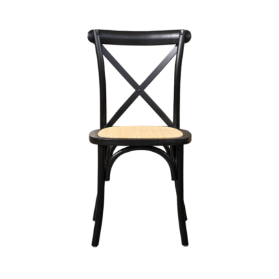 Fa esküvői szék CROSS-BACK WOOD RATTAN – fekete