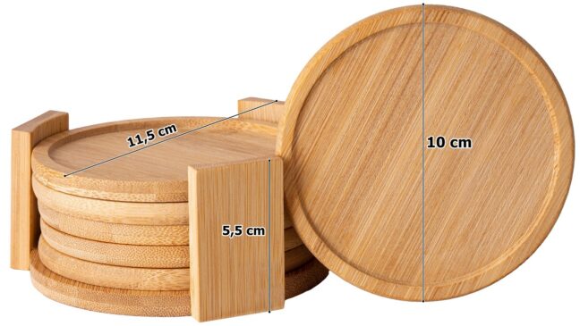 Bambusz poháralátét szett EMERALD 6 darabos, tárolóállvánnyal