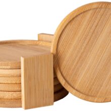 Bambusz poháralátét szett EMERALD 6 darabos, tárolóállvánnyal