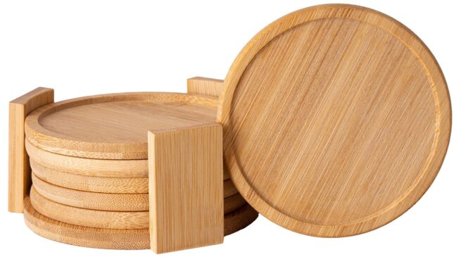 Bambusz poháralátét szett EMERALD 6 darabos, tárolóállvánnyal