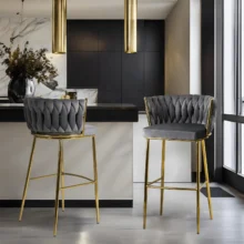 Bárszék FLORES  szürke bársony/ arany lábak