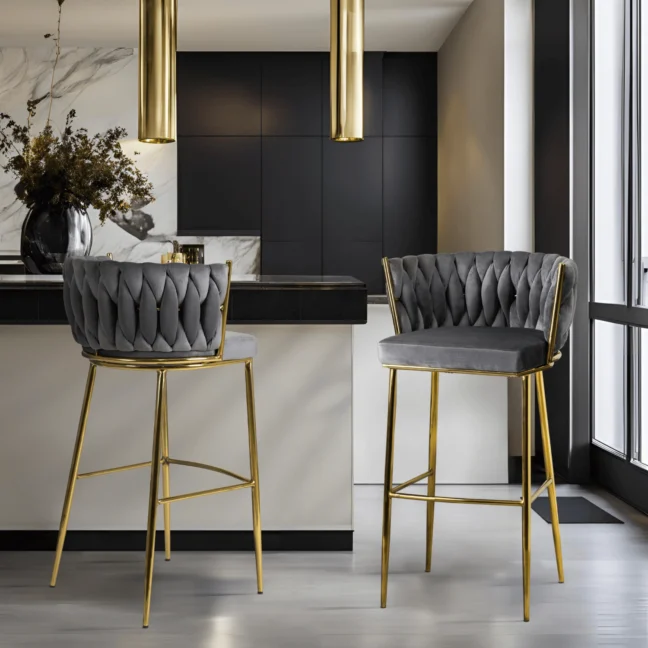 Bárszék FLORES  szürke bársony/ arany lábak