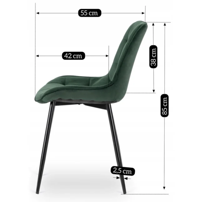 Bársony étkezőszék CHRIS zöld/fekete