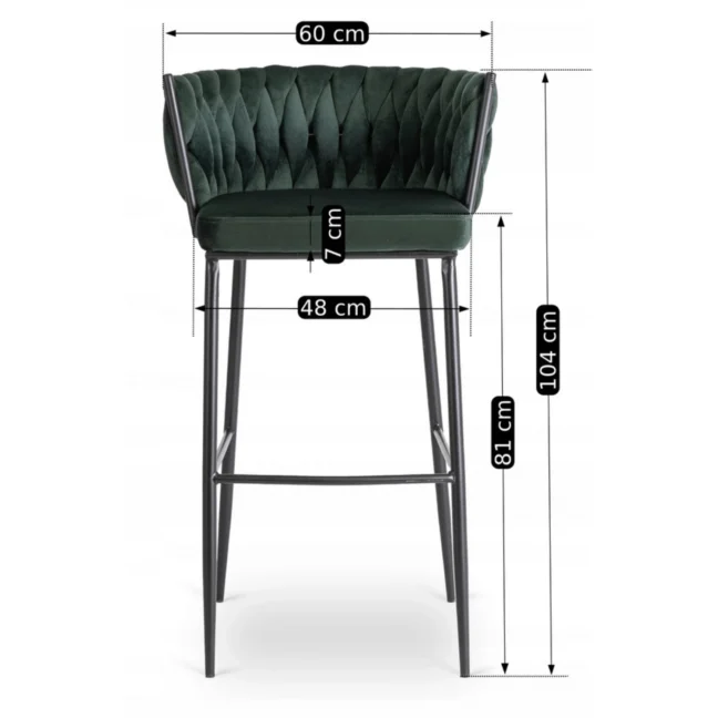Bárszék FLORES sötétzöld bársony/fekete lábak