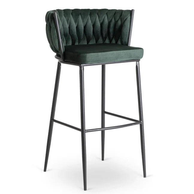 Bárszék FLORES sötétzöld bársony/fekete lábak