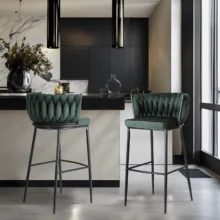 Bárszék FLORES sötétzöld bársony/fekete lábak
