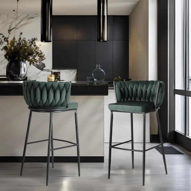 Bárszék FLORES sötétzöld bársony/fekete lábak