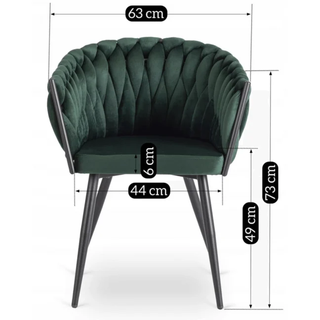 Glamour étkezőszék ELENA sötétzöld bársony/fekete lábak