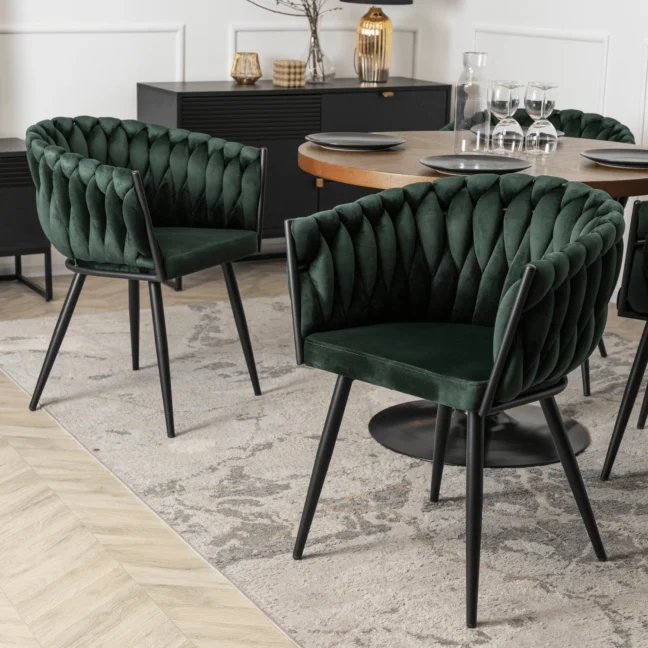 Glamour étkezőszék ELENA sötétzöld bársony/fekete lábak