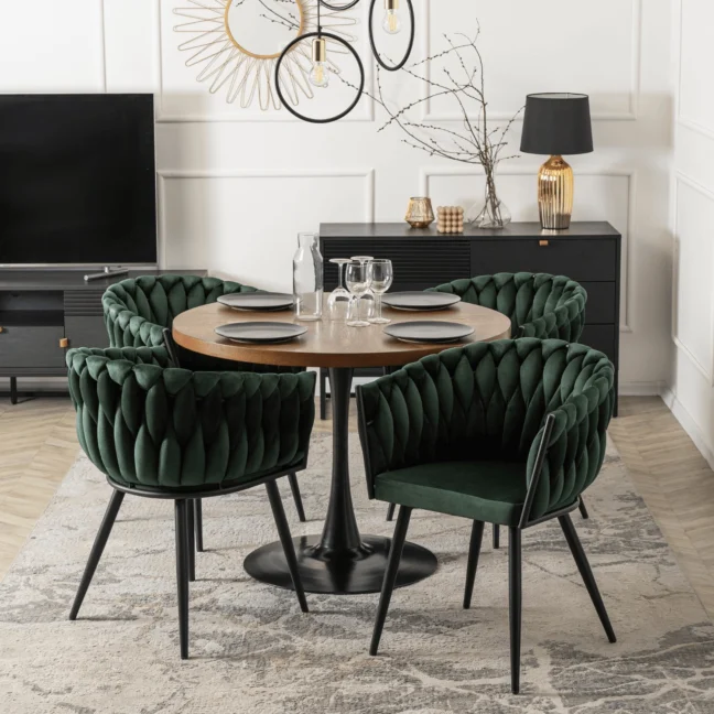 Glamour étkezőszék ELENA sötétzöld bársony/fekete lábak