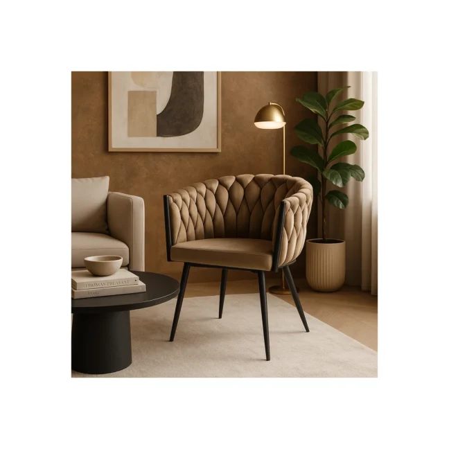 Glamour étkezőszék ELENA bézs bársony/fekete lábak