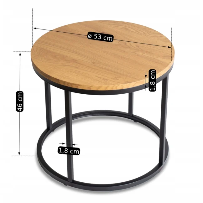 LELLA kör alakú dohányzóasztal, arany tölgy/fekete