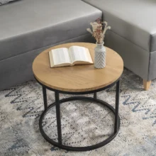 LELLA kör alakú dohányzóasztal, arany tölgy/fekete