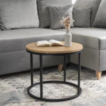 LELLA kör alakú dohányzóasztal, arany tölgy/fekete