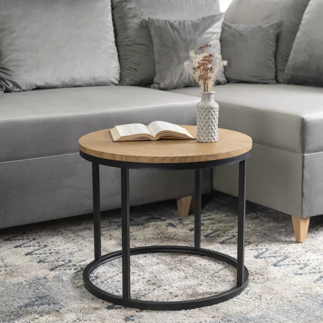 LELLA kör alakú dohányzóasztal, arany tölgy/fekete