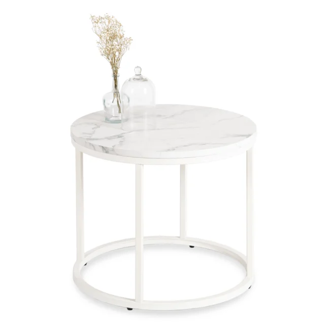 AGNES kör alakú dohányzóasztal, fehér márvány/fehér