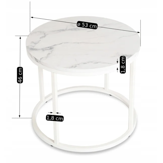AGNES kör alakú dohányzóasztal, fehér márvány/fehér
