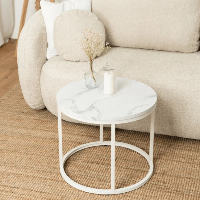 AGNES kör alakú dohányzóasztal, fehér márvány/fehér