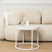 AGNES kör alakú dohányzóasztal, fehér márvány/fehér