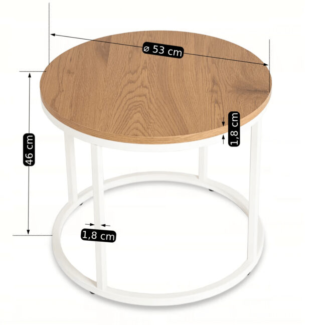 ANN kör alakú dohányzóasztal, tölgy/fehér