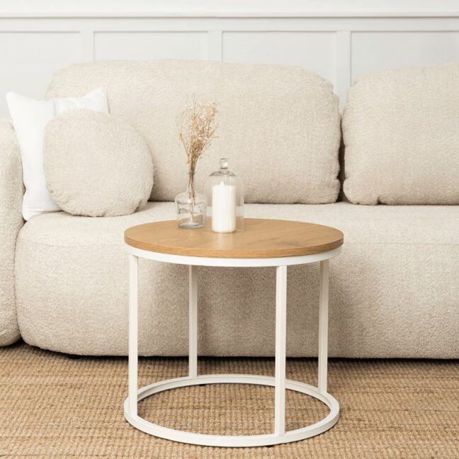 ANN kör alakú dohányzóasztal, tölgy/fehér