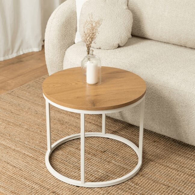 ANN kör alakú dohányzóasztal, tölgy/fehér