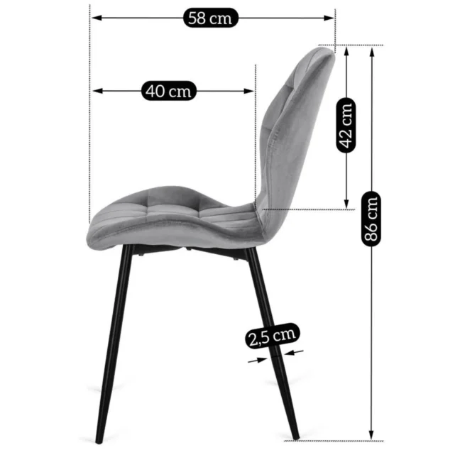 Étkezőszék LUCKY szürke bársony/fekete