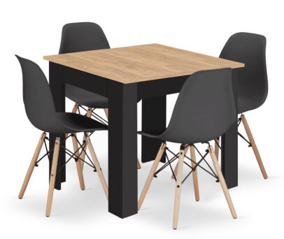 Étkezőasztal szett: NP 80×80 cm artisan/fekete + 4 db OSAKA szék fekete/natúr láb