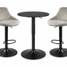 Bárasztal szett: Kast forgószék ivory bézs (2db) + fekete állítható magasságú kerek bárasztal