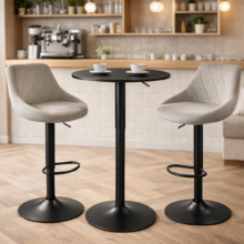 Bárasztal szett: Kast forgószék ivory bézs (2db) + fekete állítható magasságú kerek bárasztal