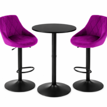 Bárasztal szett: Kast forgószék lila (2db) + fekete kerek bárasztal