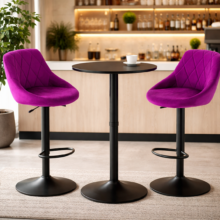 Bárasztal szett: Kast forgószék lila (2db) + fekete kerek bárasztal