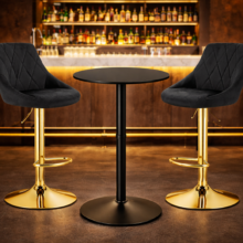 Bárasztal szett: Kast forgószék fekete/arany + fekete kerek bárasztal