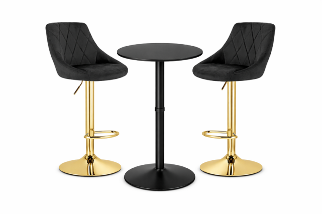 Bárasztal szett: Kast forgószék fekete/arany + fekete kerek bárasztal